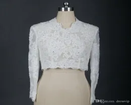 Bercas de noiva baratas modestas Alencon renda de renda V lantejoulas de pescoço de casamento bolero para vestidos de noiva Apliques de renda de manga comprida JA9502287