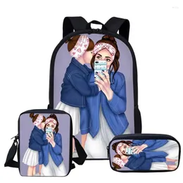 Backpack Harajuku Super Mom Life Daughter 3D Print 3pcs/Set Pupil School Bags Laptop Daypack Inclined Shoulder Bag Pencil Case