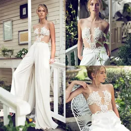 Riki Dalal Modest A Line Wedding Dress Jumpsuit med avtagbar kjol Spets Applique Brudklänningar Custom Made Wedding Dress 297s