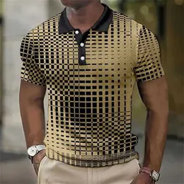 Polos męski nowi modne mężczyźni Summer Short Slve 3D Digital Print Polo koszula. Y240510YLLT