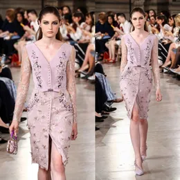 Georges Hobeika 2017 Abiti da sera divisa indossano abiti da festa con applique in pizzo a vcallo profondo a v maniche lunghe in cristallo abito tappeto rosso 196s