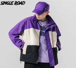 Singleroad Mens Roupas Menas Men Men Purple Patchworks Windbreakers Hip Hop Janecas de estilo de rua japonesas para homens para homens 2011055317947