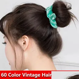 Andere Wohnkultur neue 60 Farbe Vintage Hair Scrunchies Dehne Satin Scrunchie Pack Frauen elastische Bands Mädchen Kopfbedeckung Ebene Gummi Ti Dhzm9