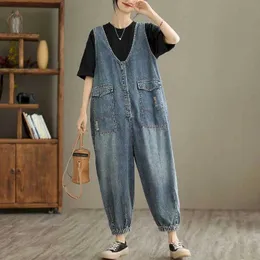 Kadın Tulumları Tulumlar Denim Tulumları Kadınlar İçin Tek Parça Kıyafet Kadınlar Salem Pantolon Kore tarzı Korşu Vintage Playsuits Kadın Giyim Y240510