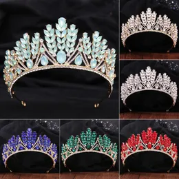 Headpieces Luxury Crystal Leaf Rhinestone Brud Tiaras Crowns for Women Barock Vintage Wedding Half Diadems Hårtillbehör Huvudsmycken