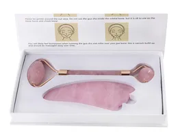 JD003 Rose Quartz Roller Double Head Pink Jade Roller Roller Massager Metal integrato con scatola regalo e Guasha Board4743911