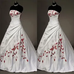 Vestidos de noiva bordados com cetim branco vestido de bola de tamanho grande para a noiva 2022 sem alças preús