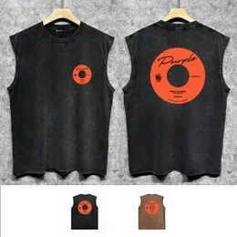 Europe and the United States niche popular logo Purple vest ZJBPUR025 orange disc do old printed vest waistcoat R96W90 loose breathable lovers sleeveless t-shirts