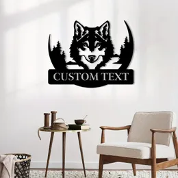 Dekorativa figurer Personlig textmetall Wolf Sign Custom Howling Head Decor Lone Wall Art
