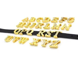 8MM Gold Half Rhinestone Slide Letters AT Can Choose Each Letters 20 pcslot Fit DIY Wristband Bracelet LSSL357480949