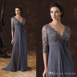 2020 Chiffon Lace Mother Of The Bride Dresses V-Neck Half Sleeves A-line Mother Of Groom Dress Arabic Evening Gowns Mother Prom Dress 2277