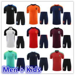 2024 2025 NETHERLANDS FOTBALL TRACKSUT Kort ärm Training Suit Män och barn Soccer Jersey Kit 24 25 Soccer Tracksuit Shirt Maillot Foot Camiseta Futbol
