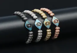 Kvinnor Charm Armband Turquoise CZ Eye Hamsa flätande smycken för män 6mm kulpärlor 4mm rostfritt stål pärlor7795169