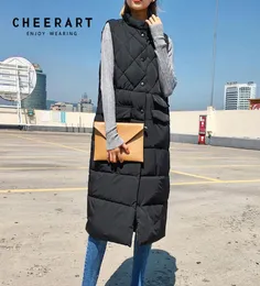 Cheerart Long Vest Winter Coat Women Sleeveless Down Jacket Slim Female Quiltad Coat Femme Korean Waistcoat Colete 2010316815820