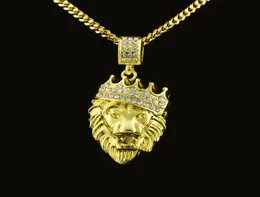 2018 Męska biżuteria hip -hopowa mrożona 18 -karatowa złota moda Bling Bling Lion Head Wendant Men Naszyjnik Złoto wypełnione prezentem 6185336