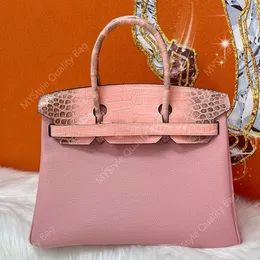 Borse da design da donna borse borse in pelle autentica borse per la maniglia a tracolla argento hardware manico piatto hardware di lusso tote 25 cm da 30 cm borse da coccodrillo rosa caldo