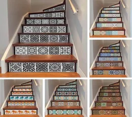 yazi 6PCS Removable Step Self-Adhesive Stairs Sticker Ceramic Tiles PVC Stair Wallpaper Decal Stairway Decor 18x100CM 10071140983