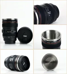 Ny 24105mm Lens Thermos Camera Travel Coffee Tea Cup Mug Lens Creative Cup rostfritt stål Borstat foder Black9328832