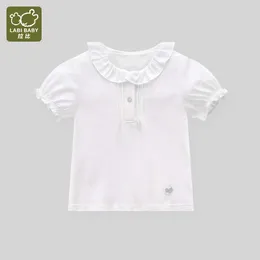 Tシャツ子供用服の女の子ソリッドコットン半袖Tシャツ女の子パフスリーブガールズカジュアルトップTシャツGirlsL2405