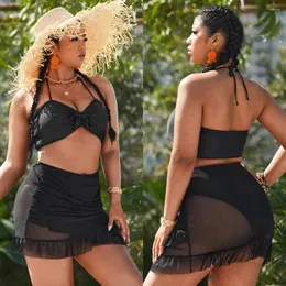 Women's Swimwear 061 Fat Black Pieces Of Ladies Bikini Sexy Transparent Skirt Suits Female Beach May Swimsuits Big Size Woman Cloth Summer