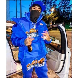 designer trapstar tracksuits Trapstar Blue Tiger Head Towel Embroidery Set with Plush Hooded Sweater Closed Feet Sports Casual Lon