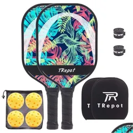 Tennis Rackets 2Pcs Pickleball Paddle Lightweight Paddles Thin And Quick Set With Carrying Bag 4 Drop Delivery Dhhc3