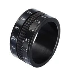 European and American Stylish Titanium Steel Camera Lens Ring Black Rotary Scale Ring Men039s Creative Ring Jewellery7313444
