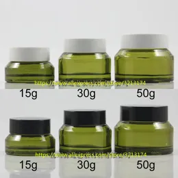 Garrafas de armazenamento 15g 30g 50g Olive Green Glass Cream Jar Eye Cosmetic pode mascarar o recipiente