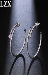 LZX New Trendy Big Round Loop Earring White Gold Color Luxury Cubic Zirconia Paved Hoop Earrings For Women Fashion Jewelry2462679