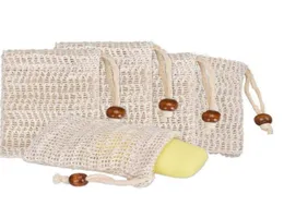 SOAP BAG Natural Ramie Mesh Bar Soap Scrub Bag DrawString Påsar Holder Skin Yt Rengöring Torkning Torkning Svål Pouch Storage B5624281