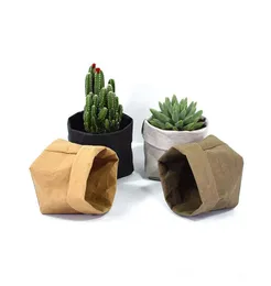 Foldbara krukor Kraft Paper Flowerpot Waterproof 4 Färger Miljö Skydd Planterar Storage Bag Mini Garden Vegetable Påse 9586271