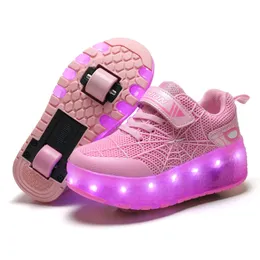 Meninos meninas Roller Shoes LED Light Up Charging Children Skate Skate Casual Skateing Sports Sneakers 240509