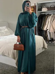 Roupas étnicas Eid Muslim Jalabiya Dress for Women Satin Abaya 2 Peças Conjunto Ramadã Longo ABAYAS Mulher Robe Captan Vestidos