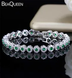 Beaqueen Trendy Green and White Cubic Cyconia Stone Conting Ladies Tennis Bracelets Silver 925 Ювелирные изделия для женщин B100 220119388919496804