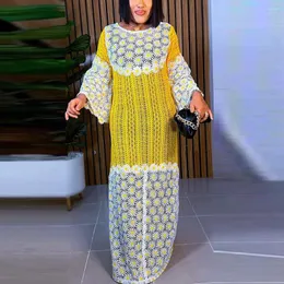 カジュアルドレスアフリカンレースドレス女性エレガントな豪華なパーティーoネックフルスリーブストレートフロアの長さ高品質のレディースロングローブ