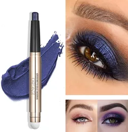 Double Eyeshadow Stick with Smudger Creamy Eyes Shadow Pencil and Blending Brush Shimmer Blue Red Green Make Up8960396