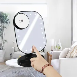 Kompakt Aynalar 20 LED Makyaj Aynası 10x büyüteç 180 derece dönen Dimmmabable USB artı dokunma hassas güzellik Q240509