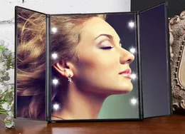Nowy trzy kolor Make Up kosmetyczne lustro Trifolding Podróż Portable Compact Pocket z 8 światłami LED 6673335