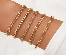 Bracelets de charme 5 PCSSET Gold Color Link Chain For Women Simple Braclets Girls Wrist Fashion Woman 20221632280