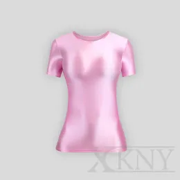 Trennte Xkly Glossy Short Sleeve Top Enge und glatte Top -Sport vielseitige Strumpfhosen S3XL Solid glänzend Yoga Schwimmsportsportnutzung