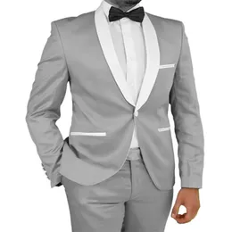 Groomsmen Groom smoking shoxedos argento grigio nuovo arrivo a scialle di uomini in vaso bianco in abiti da matrimonio miglior uomo sposo da 2 pezzi pantaloni cravatta l 348n