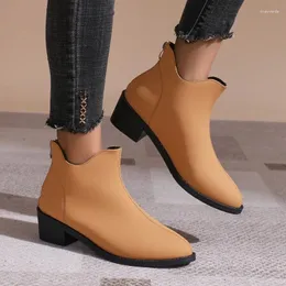 Boots Shoes For Women 2024 Sleeve Women's Winter Pointed Toe Solid Ladies Middle Barrel Chunky Heel Fashion