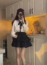 Work Dresses Two Piece Sets Womens Outifits Temperment Skirt Outfits Stand Neck Ruffles White Shirt A-line Mini Suit Summer Sweet Set