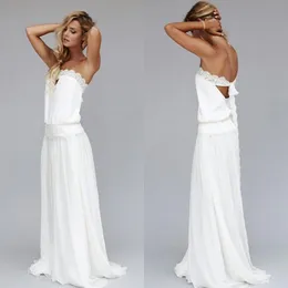 2015 Vintage 1920s Beach Wedding Dresses Custom Made Dropped Waist Bohemian Wedding Gowns Strapless Backless Boho Bridal Gowns Lace Rib 237P