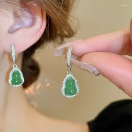 Hoop Ohrringe Chinesische Stil Zirkongrün Harz Kürbis Drop für Frauen Retro modische Partyschmuck