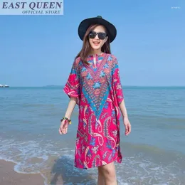 Vestidos de festa 2024 verão Boho Bohemian Mulheres roupas de praia Vestido floral estampa O-gola O joelho de jacaré de sugestão aleatória DD783 A