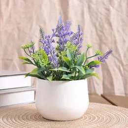 장식용 꽃 1pc- 시뮬레이션 라벤더 냄비 집 장식 사무실 데스크톱 현실적인 플라스틱 집들이 선물 인공 식물