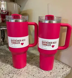 Redo oss lager för att skicka cosmo rosa quencher tumblers h2.0 40oz rostfritt stål koppar silikonhandtag lock halm 2: a generation bilmuggar vatten flaskor drick gg0510