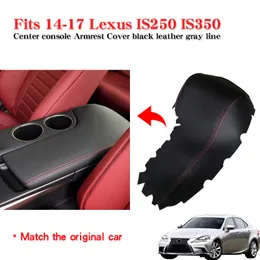 1PCS New Center Console Lid Replacement Armrest Cover Microfiber Leather Black with White Stitch Compatible with Lexus IS200 IS250 IS300 IS350, 2014-2017