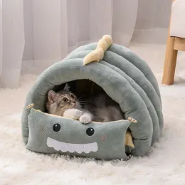 Mats Shuangmao Pet Cat Bed Dinosaur små hundsängar för katter härlig valpmatta mjuk soffa matta bo varm kattunge sömnmattor produkter